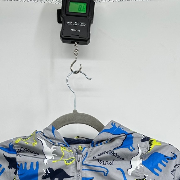 Carter's Dinosaur Print Windbreaker Jacket Kids 2T Gray Blue Raincoaat - Picture 7 of 7